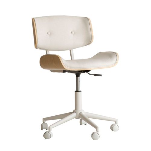 Chaise De Bureau Rembourrée Avec Bois Et Roulettes - Beige