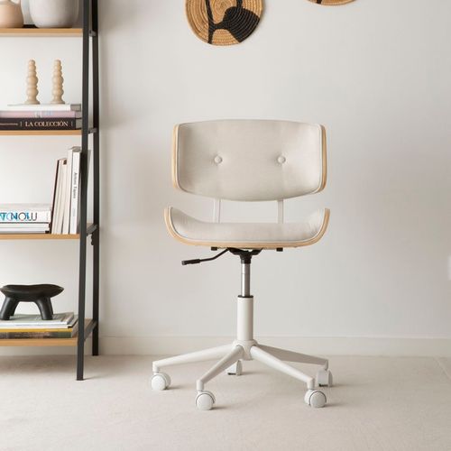 Chaise De Bureau Rembourrée Avec Bois Et Roulettes - Beige