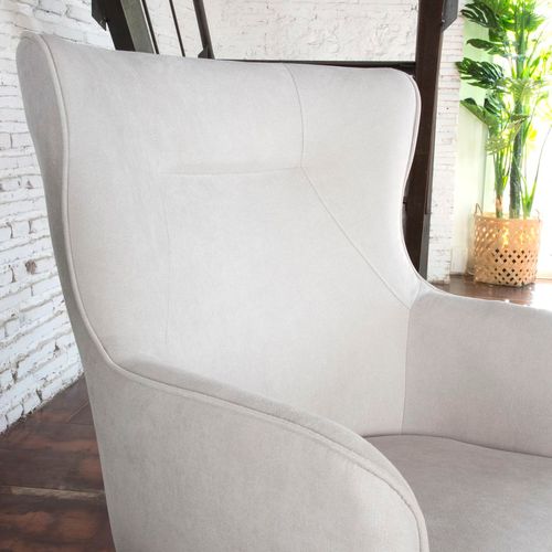 Fauteuil En Tissu Et Bois Beige (630) 88x100