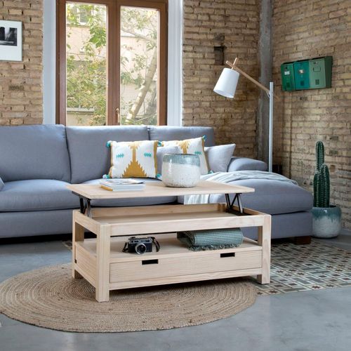 Table Basse Relevable En Bois Couleur Naturelle