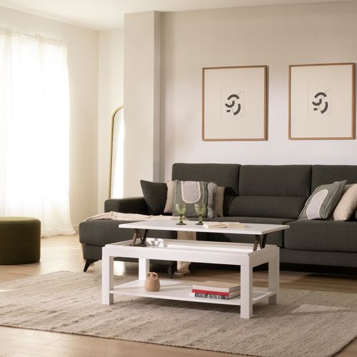 Table Basse Relevable En Bois - Laqué Blanc