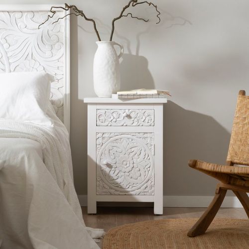 Table De Chevet En Bois Massif Blanc 50x70