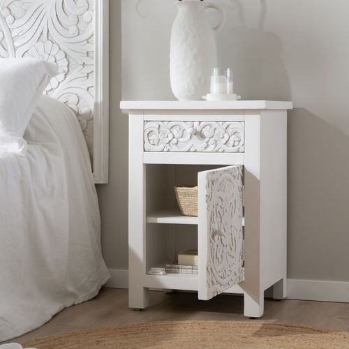 Table De Chevet En Bois Massif Blanc 50x70