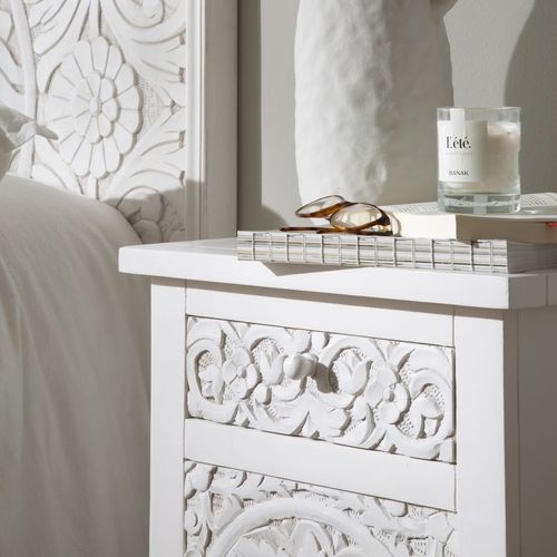 Table De Chevet En Bois Massif Blanc 50x70