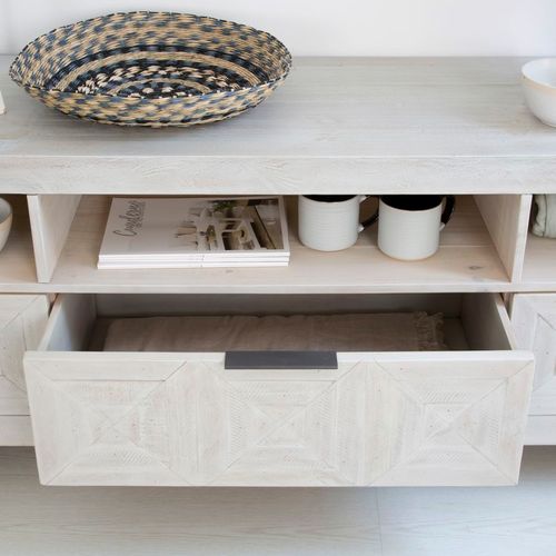 Meuble TV En Bois Massif Blanc 173x62