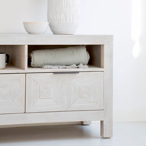 Meuble TV En Bois Massif Blanc 173x62