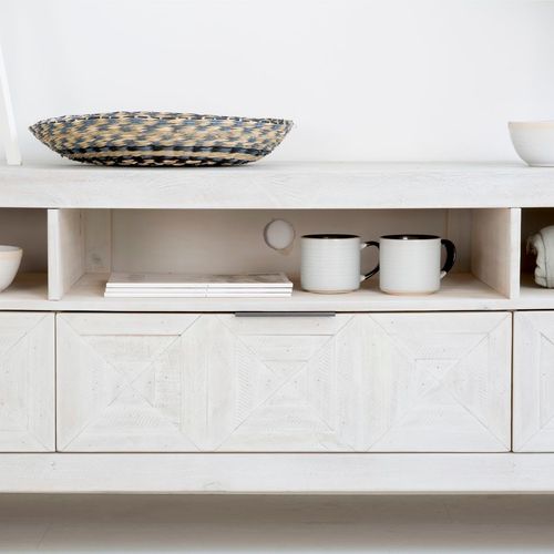 Meuble TV En Bois Massif Blanc 173x62