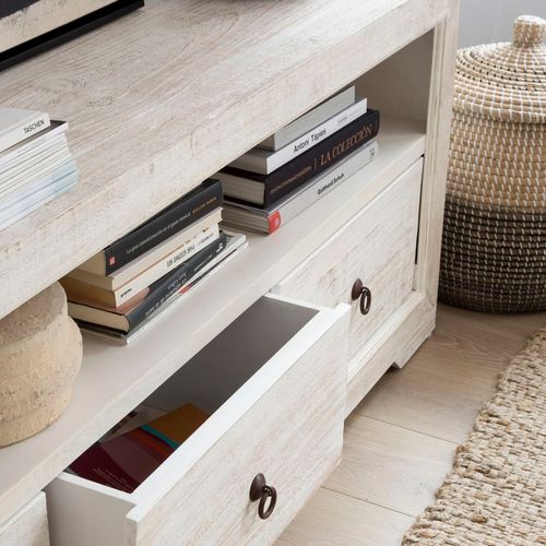 Meuble TV En Bois Massif Blanc 160x60