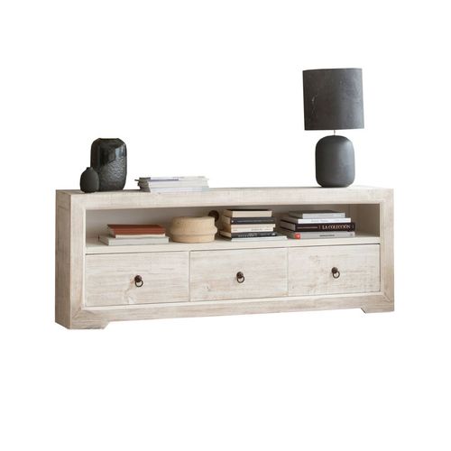 Meuble TV En Bois Massif Blanc 160x60