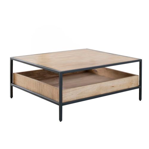 Table Basse Carrée En Bois Massif De Manguier Et Métal 90x90x40 Cm - Marron