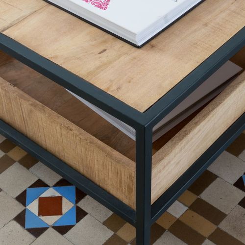 Table Basse Carrée En Bois Massif De Manguier Et Métal 90x90x40 Cm - Marron