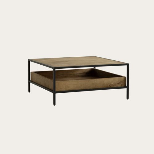 Table Basse Carrée En Bois Massif De Manguier Et Métal 90x90x40 Cm - Marron