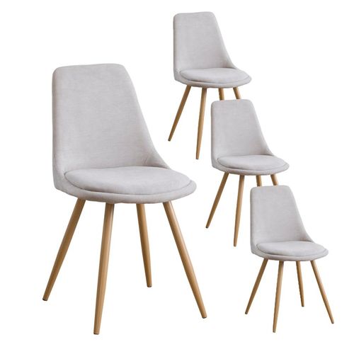 Pack De 4 Chaises En Tissu Et Bois Beige 47x87