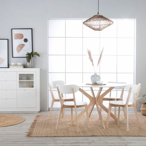 Table De Salle à Manger Ronde En Bois Couleur Blanc Et Naturel