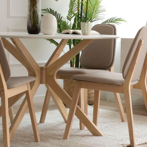 Table De Salle à Manger Ronde En Bois Couleur Blanc Et Naturel
