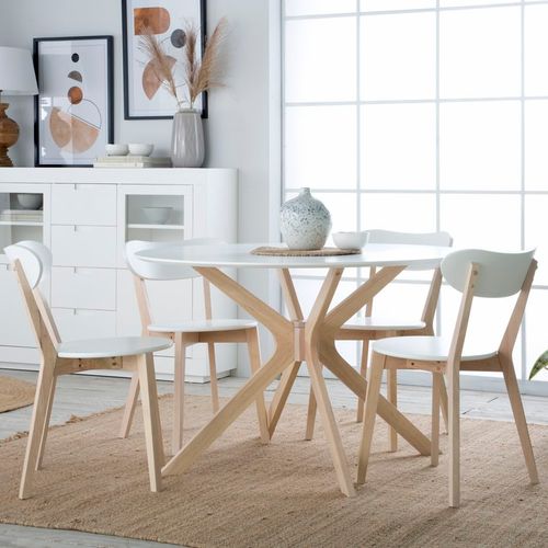 Table De Salle à Manger Ronde En Bois Couleur Blanc Et Naturel