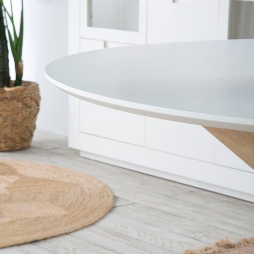 Table De Salle à Manger Ronde En Bois Couleur Blanc Et Naturel