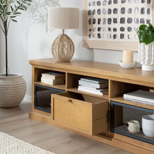 Meuble TV En Bois Massif Naturel 157x59