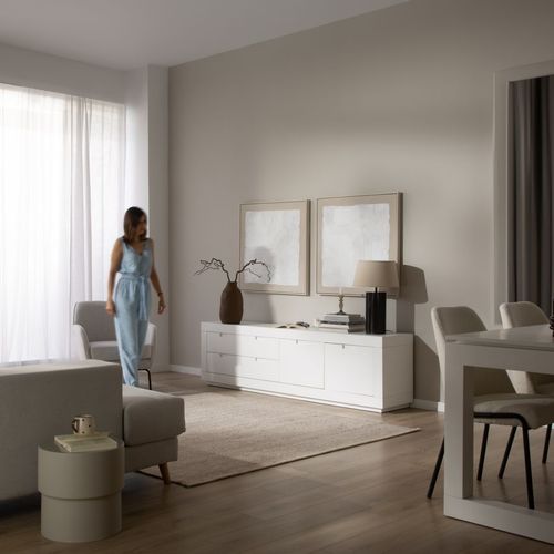 Meuble TV En Bois Massif Blanc 200x57