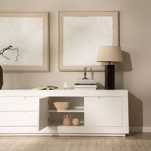 Meuble TV En Bois Massif Blanc 200x57