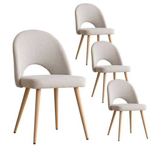 Pack De 4 Chaises En Tissu Et Bois Beige 52x85