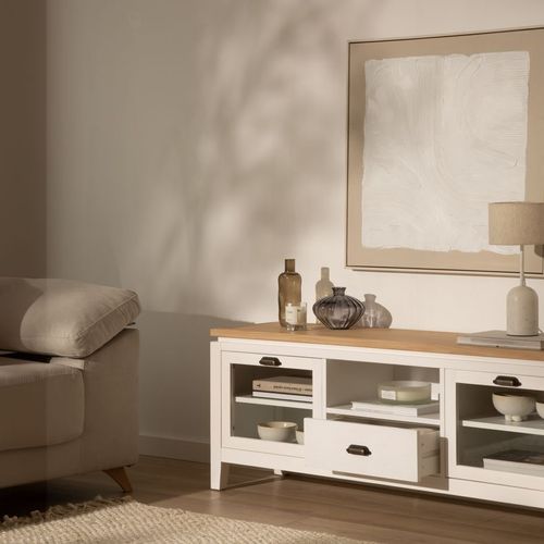 Meuble TV En Bois Massif Naturel 150x57