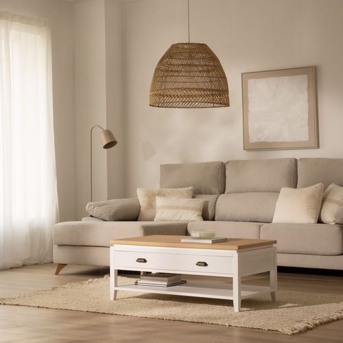 Table Basse Relevable En Bois - Blanc Et Naturel