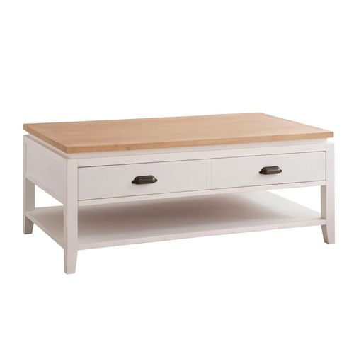Table Basse Relevable En Bois - Blanc Et Naturel