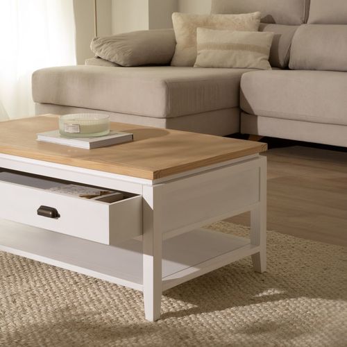Table Basse Relevable En Bois - Blanc Et Naturel