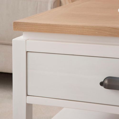 Table Basse Relevable En Bois - Blanc Et Naturel