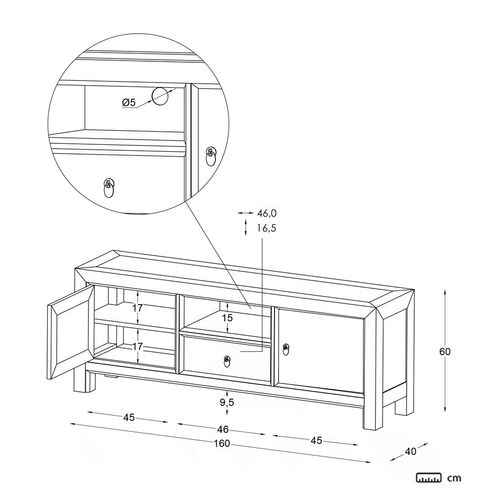Meuble TV En Bois Massif Blanc 160x60