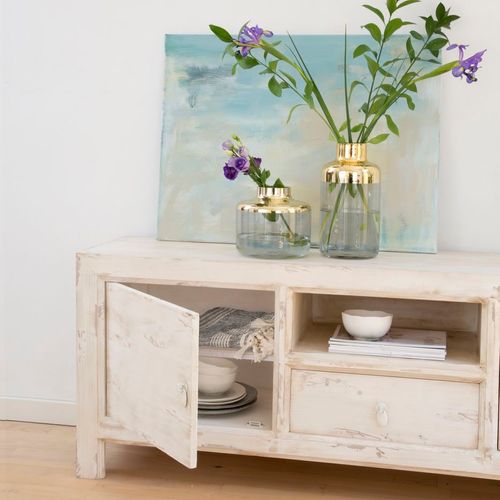 Meuble TV En Bois Massif Blanc 160x60