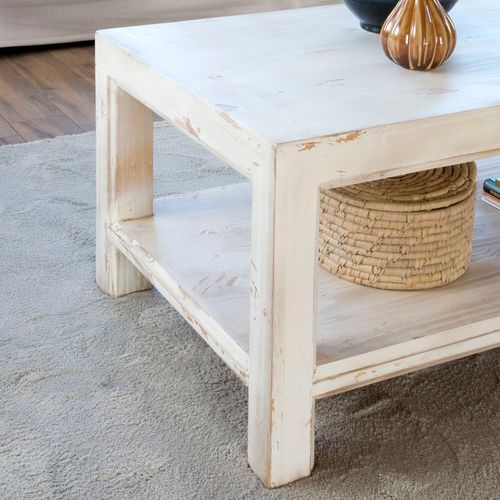 Table Basse En Bois Massif Blanc 110x45