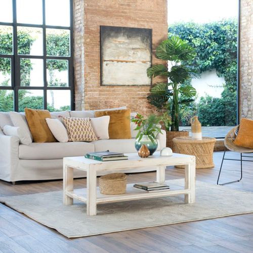 Table Basse En Bois Massif Blanc 110x45