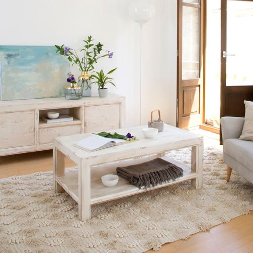 Table Basse En Bois Massif Blanc 110x45