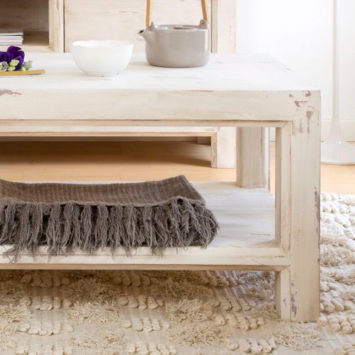 Table Basse En Bois Massif Blanc 110x45