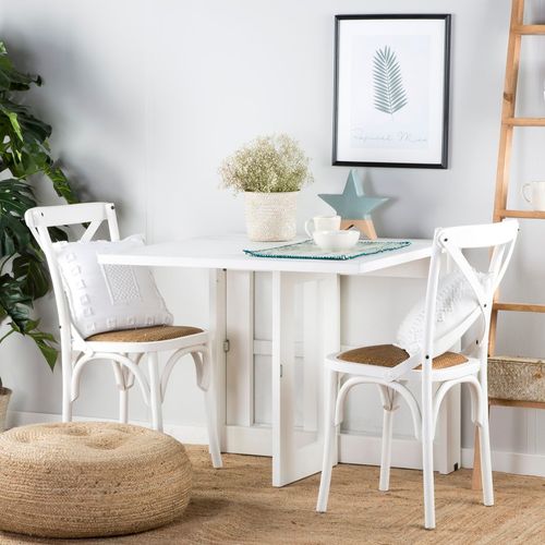 Table à Manger Pliante En Bois Massif Blanc 160x78