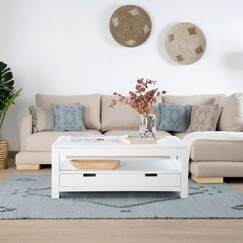 Table Basse Avec Plateau Relevable En Bois Massif Blanc 110x45