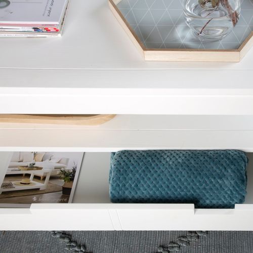 Table Basse Avec Plateau Relevable En Bois Massif Blanc 110x45