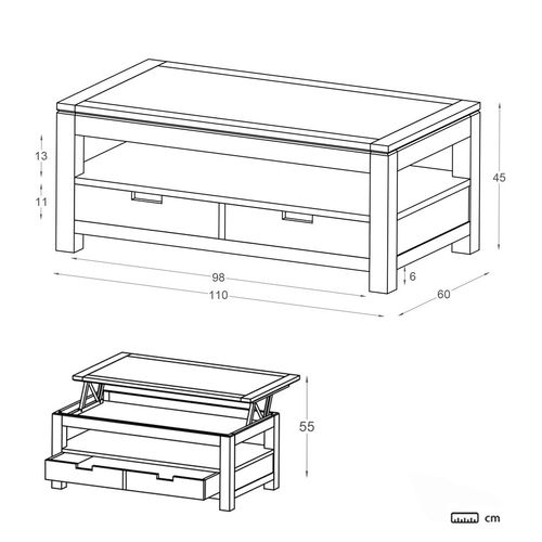 Table Basse Avec Plateau Relevable En Bois Massif Blanc 110x45