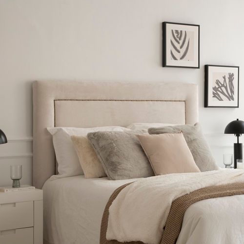 Tête De Lit Tapissée En Bois Beige 160x120