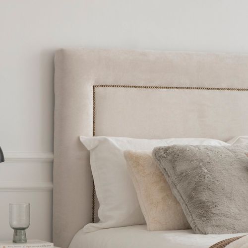 Tête De Lit Tapissée En Bois Beige 160x120