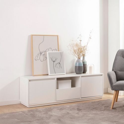 Meuble TV En Laqué Blanc 148x47cm