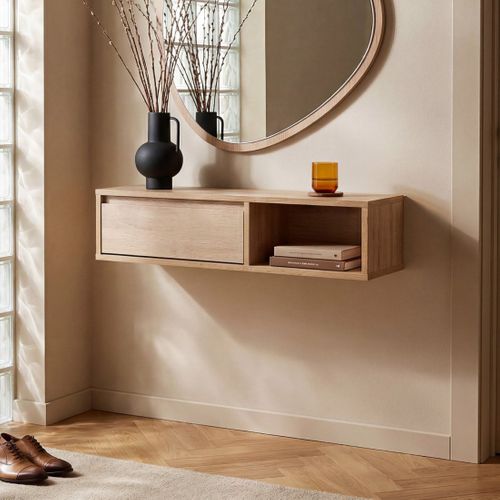 Table Console Flottant En Bois Naturel 80x20cm