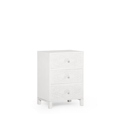 Table De Chevet 3 Tiroirs En Bois Blanc Décapé 45x66cm
