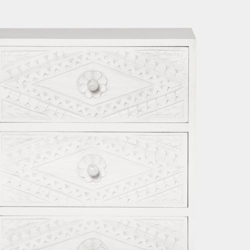 Table De Chevet 3 Tiroirs En Bois Blanc Décapé 45x66cm