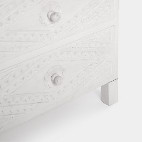 Table De Chevet 3 Tiroirs En Bois Blanc Décapé 45x66cm