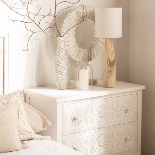 Commode En Bois Blanc Décapé 80x82cm