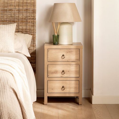 Table De Chevet 3 Tiroirs En Bois Naturel 45x70cm