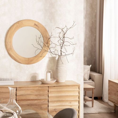 Miroir Rond Mural Ø68 En Bois De Mangue Aura